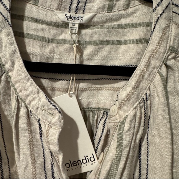 NWT Splendid Beige and Green Priya Button Down Striped Blouse | XL - Picture 4 of 7